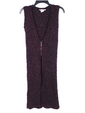 BCBGeneration Sweater Womens XS Long Duster V Neck Cardigan Knit Zip Fluffy Vest
